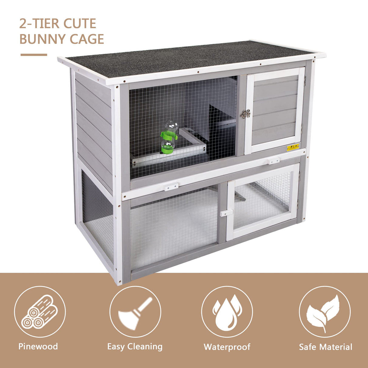 COZIVVOVV Wooden Rabbit Hutch Indoor Outdoor for Multiple Rabbits, Bunny Run Cage, 2-Tier Chicken Coop, Small Animal Pens Hutches Cat Kitten Enclosure COZIVVOVV