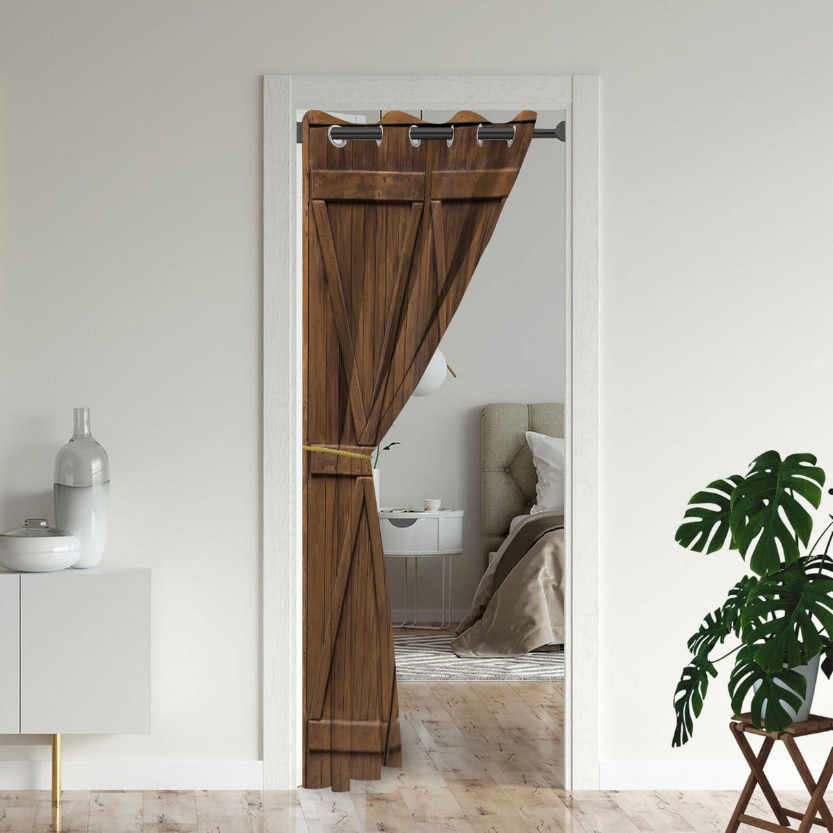 Retro Wooden Farm Doors Door Curtains for Doorways, Rural Farmhouse Barn Wood Blackout Curtain for Kids Bedroom Closet, Grommet Thermal Insulated Privacy Door Drapes for Room Divider, 42" W x 80" L Czrouz