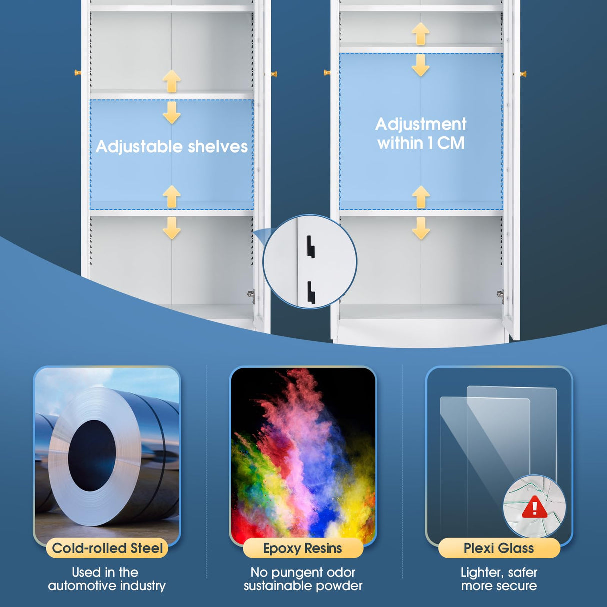 IRONMIX Modern Display Cabinet with Doors, Metal Curio Display Cabinet with Adjustable Shelves, 70.87" H China Cabinet, White Book Shelf with Storage Cabinet for Home Office Living Room IRONMIX