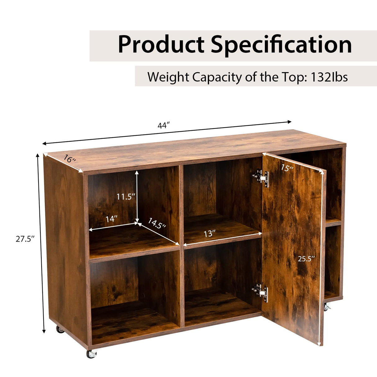 Tangkula Wood File Cabinet with Wheels, Mobile Storage Cabinet with 6 Compartments, Open Storage Shelf, Large Lateral Filing Cabinet, Storage Unit Bookcase for Home, Office (Rustic Brown) Tangkula