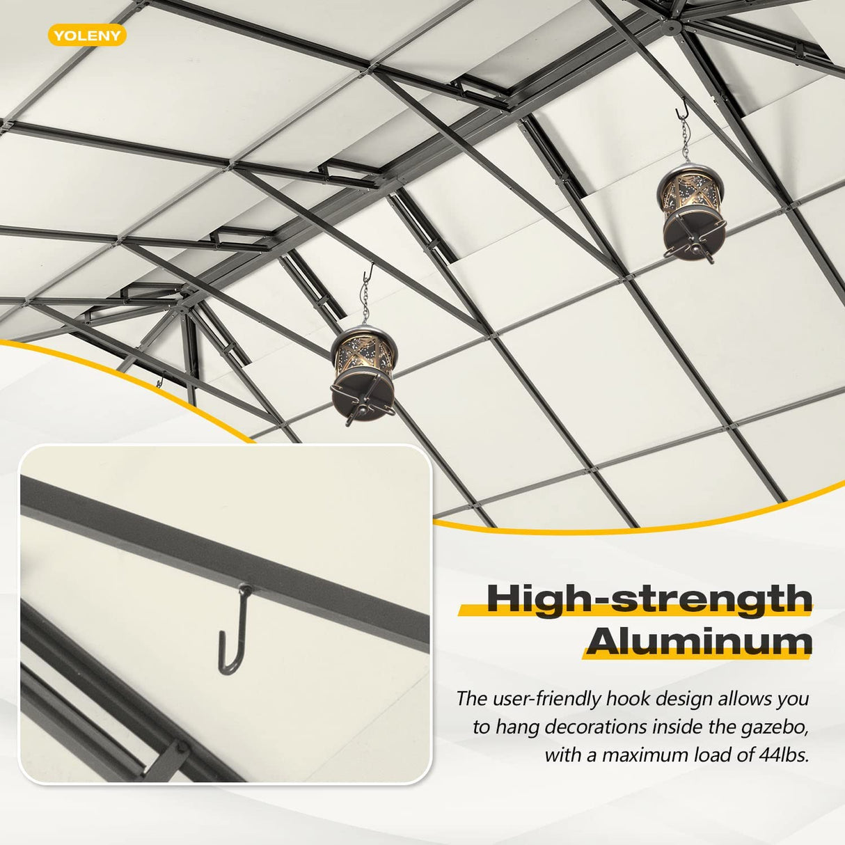 YOLENY 12' X 20' Hardtop Gazebo, Aluminum Composite Ventilation Double Roof Permanent Outdoor Pavilion Pergola Party Tent for Patio, Lawn, Garden, Poolside, Curtains and Netting Included YOLENY