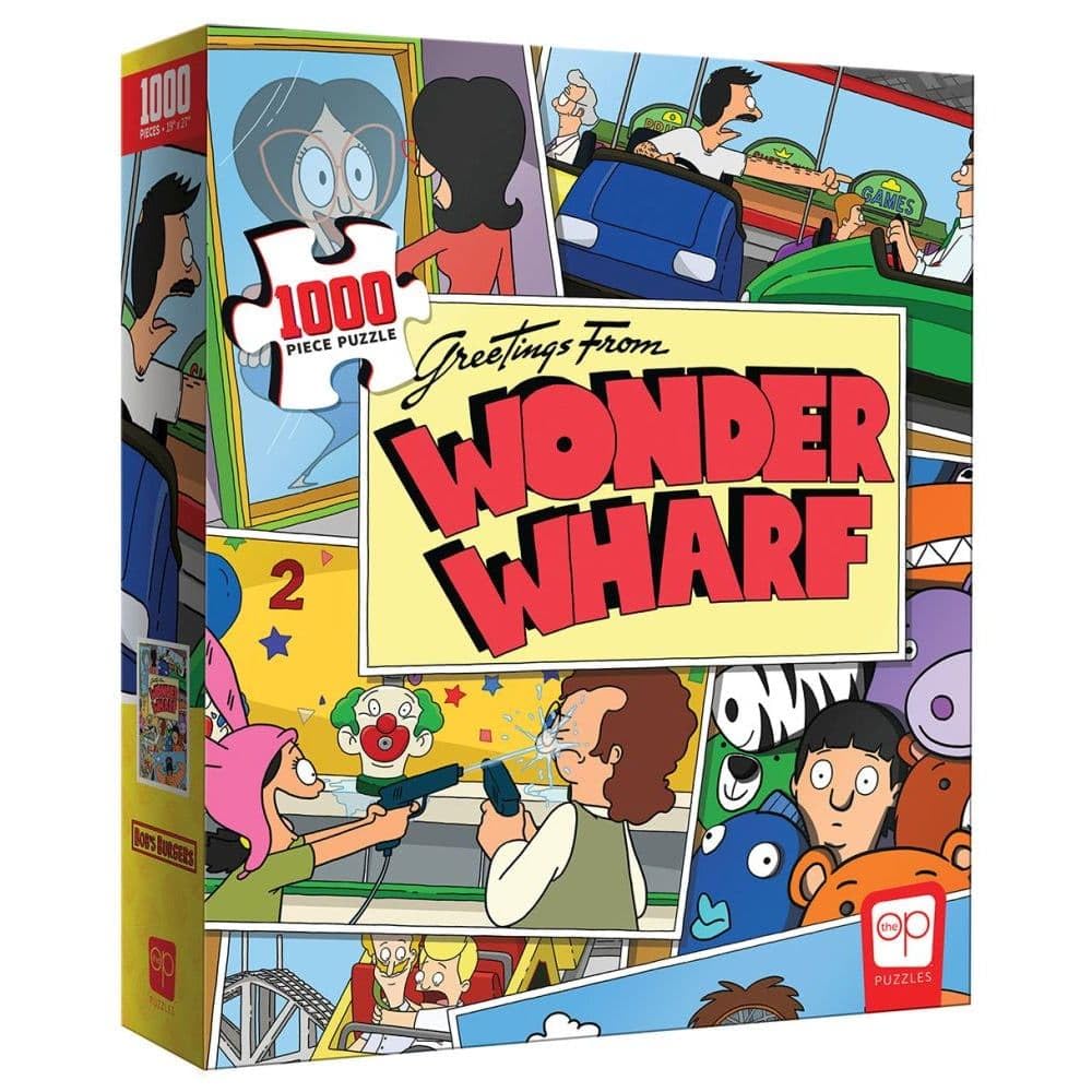 Bob's Burgers Greetings from Wonder Wharf 1000 Piece Jigsaw Puzzle | Officially Licensed & Collectible Bobs Burgers TV Show Merchandise | Original Artwork Featuring Bob, Linda, Tina, Louise, Gene USAOPOLY