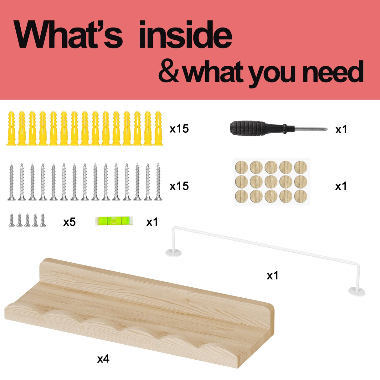 Fixwal Nursery Book Shelves, 16.5 Inch Floating Bookshelves for Wall Set of 4, Scalloped Wall Book Shelves with Towel Rack for Kids, Toddler Room, Baby Room, Nursery Decor and Storage(Natural Wood) Fixwal