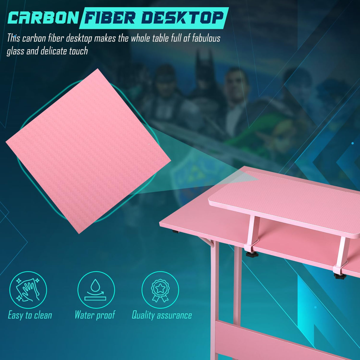 L Shaped Gaming Desk Computer Corner Desk PC Gaming Desk Table with Large Monitor Riser Stand for Home Office Sturdy Writing Workstation,Pink Dopinmin