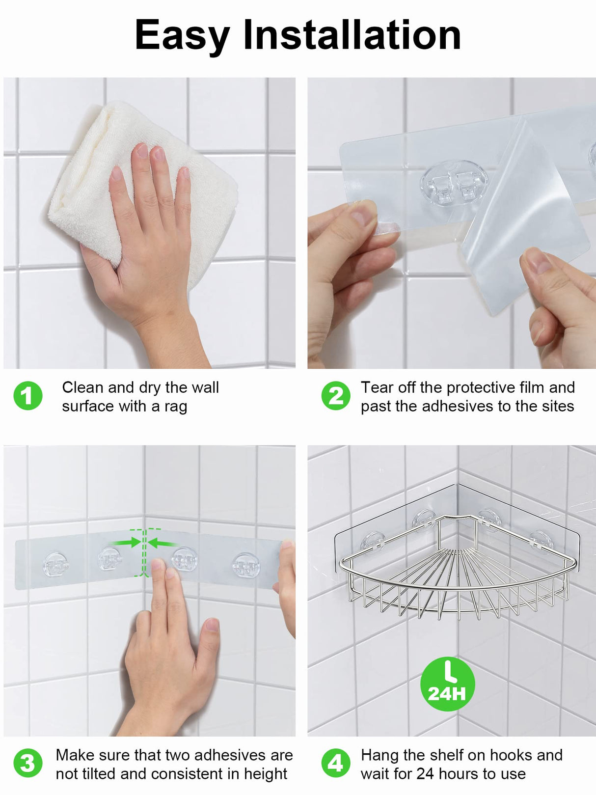 SMARTAKE 2-Pack Corner Shower Caddy, SUS304 Stainless Steel, Wall Mounted Bathroom Shelf with Adhesive, Storage Organizer for Toilet, Dorm and Kitchen (Silver) SMARTAKE