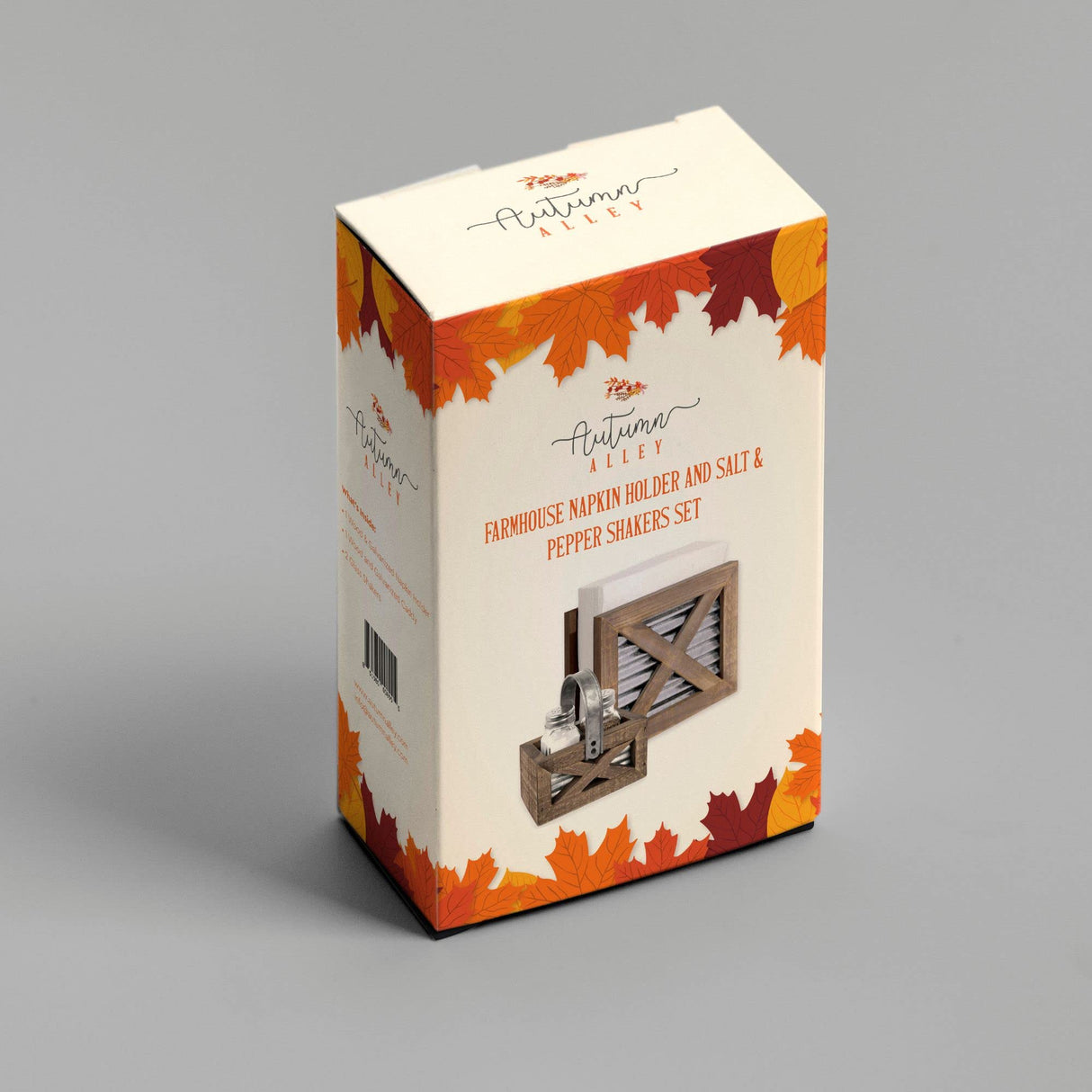 Autumn Alley Farmhouse Napkin Holder and Adorable Farmhouse Salt and Pepper Shakers Set With Wood Holder - Western Kitchen, Galvanized Metal - Upright Rustic Napkin Holder Rustic Kitchen Décor (Brown) Autumn Alley