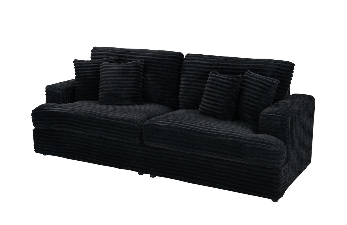 Ball & Cast 79.3" Corduroy Upholstered Comfy Sofa,3 Seater Couch with Deep Seat,Mordern Loveseat with 4 Pillows for Livingroom, Apartment, Office, Black Ball & Cast