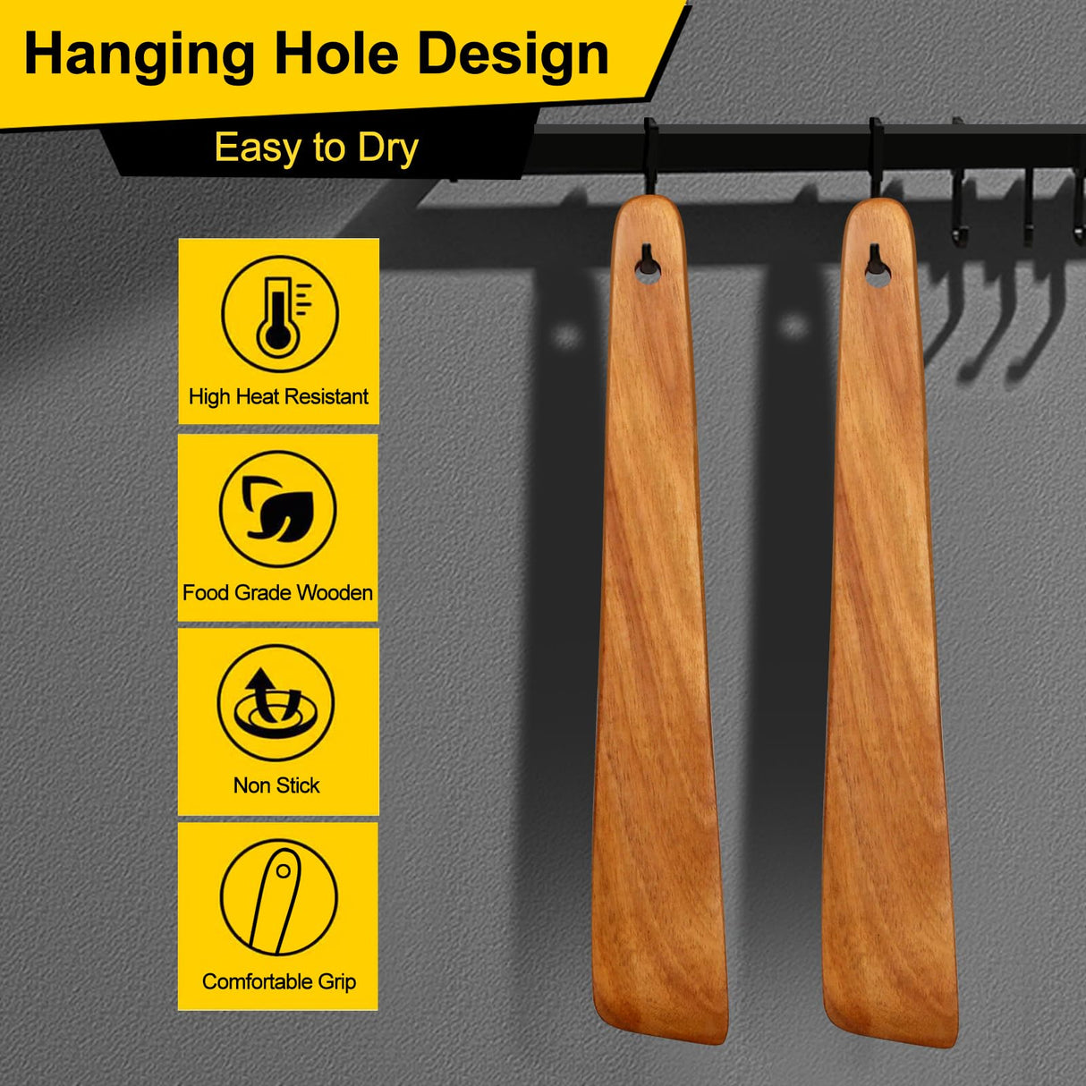 12 Inch Best Wood Spatula for Cooking Teak Kitchen Spatula Turner Flat Wooden Sourdough Spatula for Baking, Scraper Spatula Non Stick Cooking Utensil Egg Flipping Spatula Stirring Spurtle Spatula Ayiaren