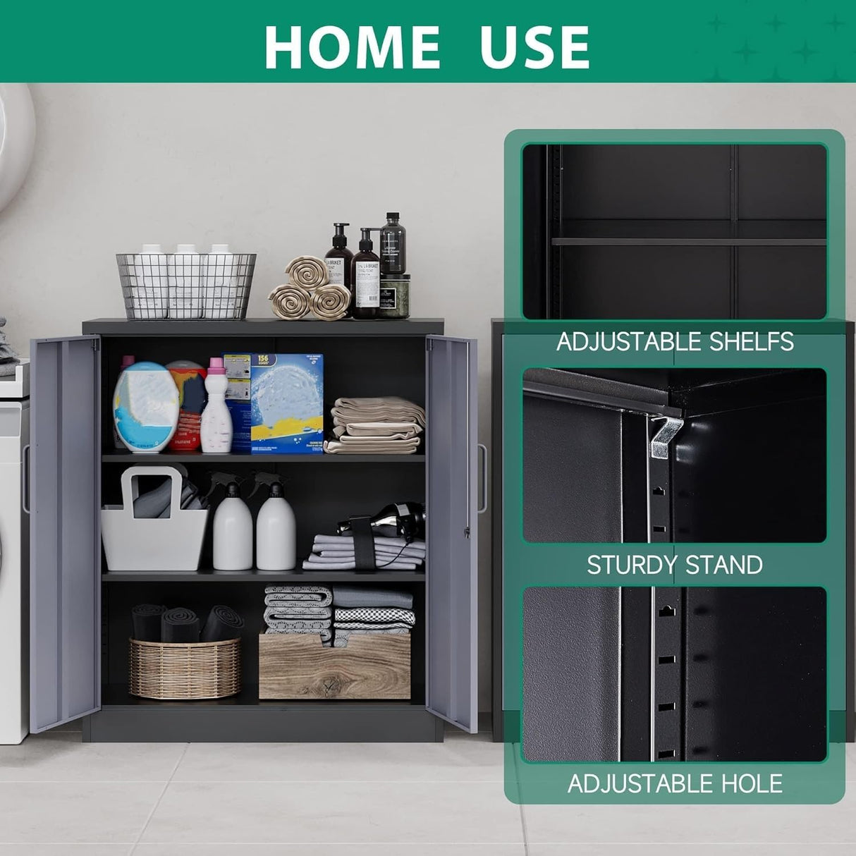 Letaya Metal Storage Cabinets with Lock Door and Shelves, Steel Garage Tool Cabinets for Home,Office, Warehouse,Lockers (36“-Black&Gray) Letaya