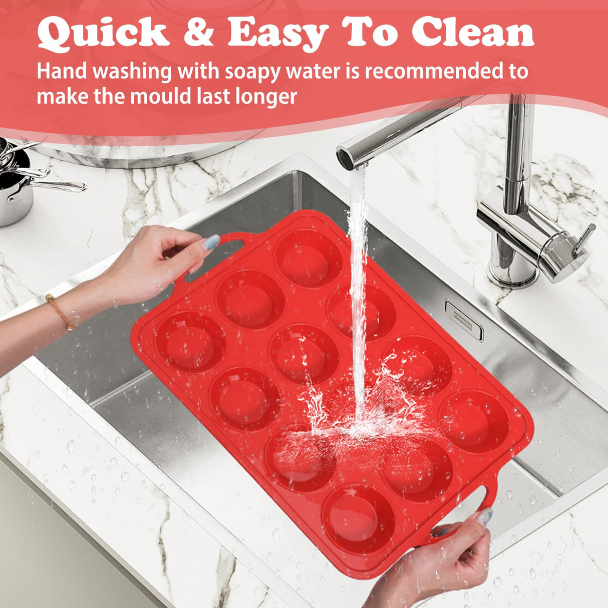 Foepoge 2 Pack Silicone Muffin Pan with Metal Frame, Non-stick Regular Silicone Cupcake Pan with Handles 12 Cup, Silicon Muffin Tin Tray for baking, egg bites, Cupcake Mold, BPA Free Red Foepoge