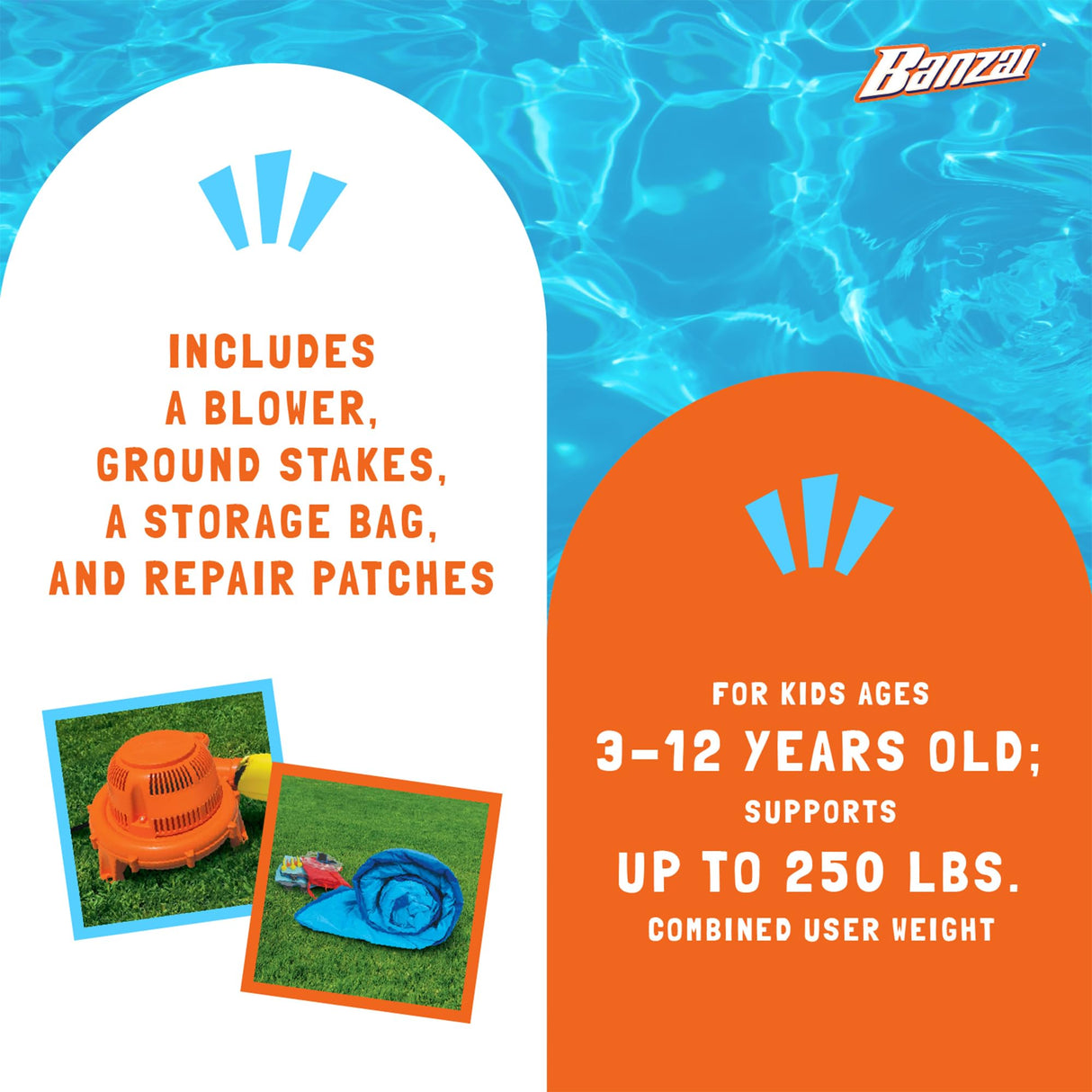 Banzai Bounce ’N’ Slide Cool Canopy Inflatable Indoor Outdoor Bounce House with Slide and Blower BANZAI