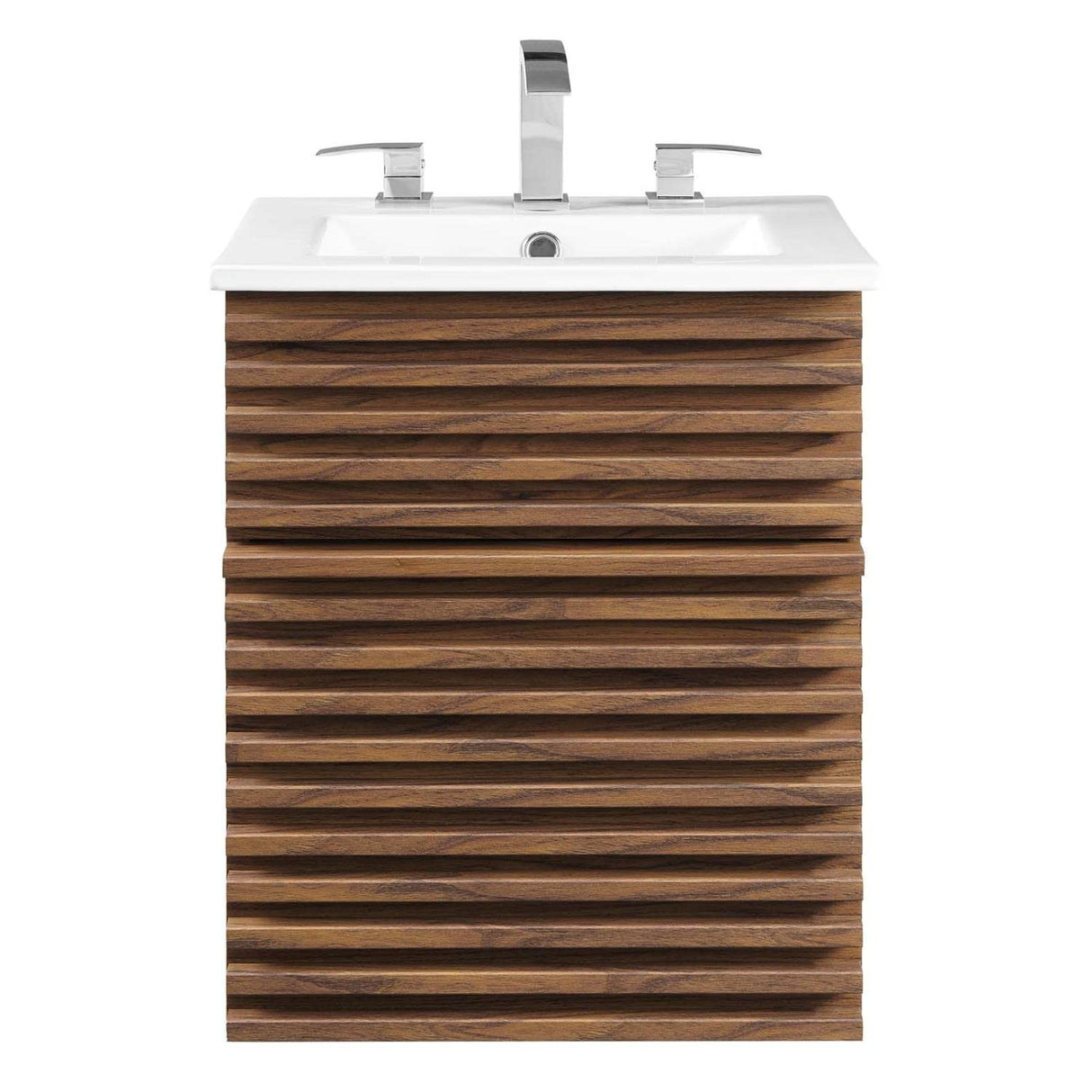 Modway Render 18" Wall-Mount Bathroom Vanity in Walnut White Modway