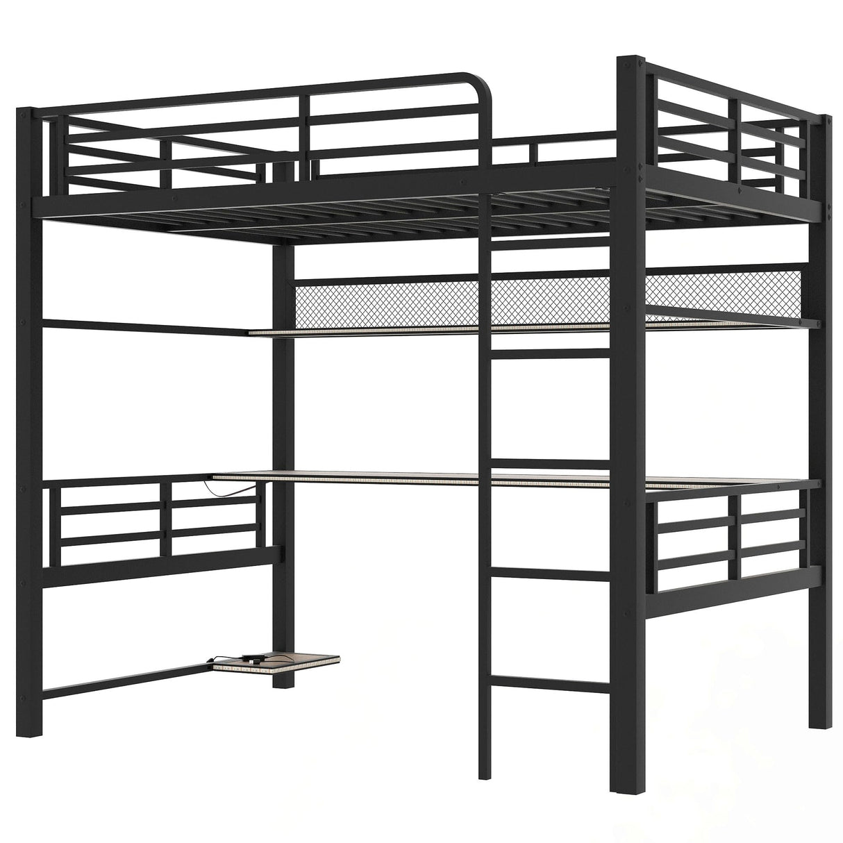 Harper & Bright Designs Full Size Metal Loft Bunk Bed Frame with Desk, Storage Shelf and LED Lights, Heavy-Duty Steel Full Loft Bedframe for Adults Kids Teens, Black Harper & Bright Designs