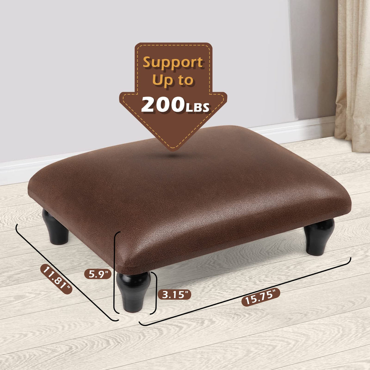 YOYETECO Small Foot Stool Ottoman with Stable Wood Legs Upholstered Footstool Padded Foot Rest Step Stool for High Beds Seat Chair Couch Sofa Patio Bedroom Living Room Office (5.9" H-Brown) YOYETECO