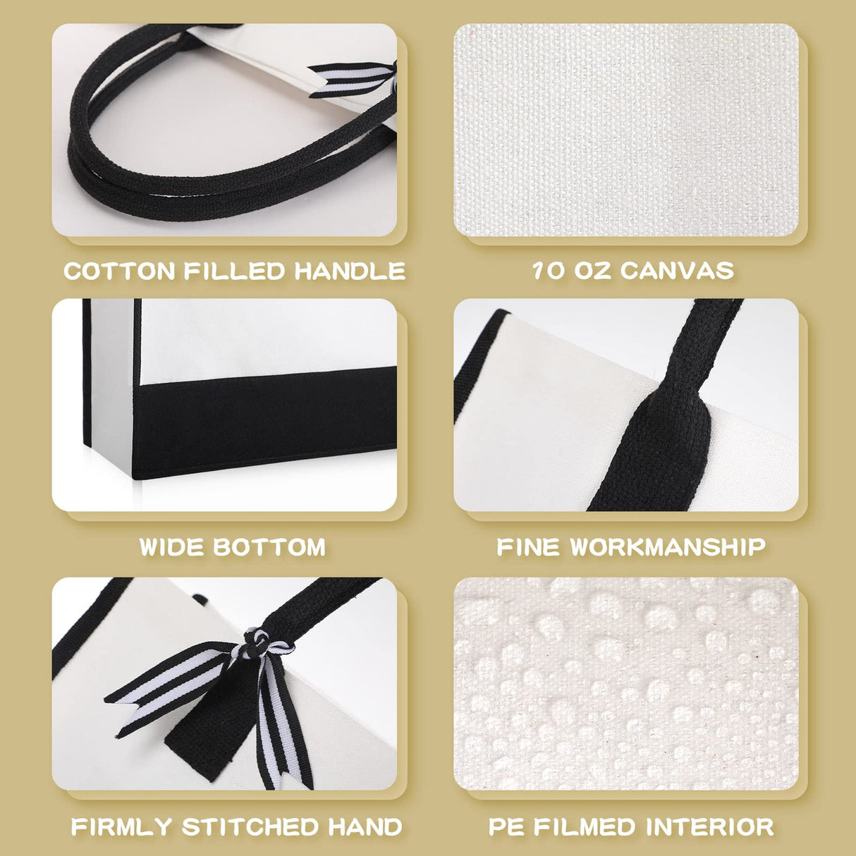 Reginary 12 Pack Canvas Tote Bags Initial Classic Present Bag Personalized Canvas Beach Bag for Wedding, Birthday, Beach(Black and White) Reginary