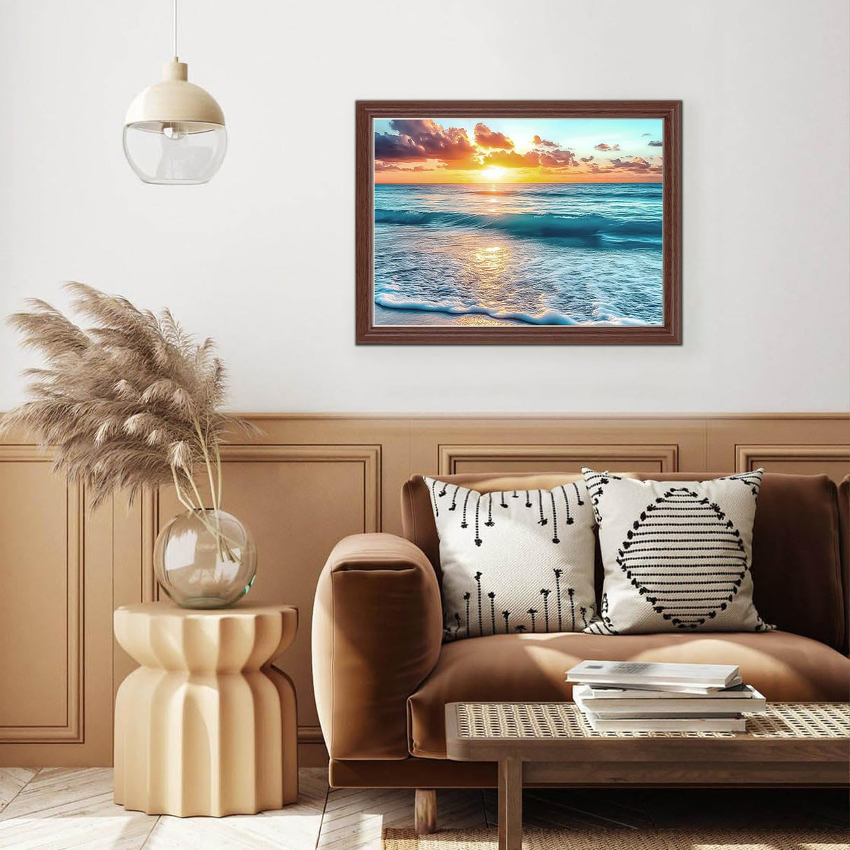 Lxmsja Beach Ocean Diamond Art Kits for Adults, Sunset DIY Full Drill Diamond Painting Kits for Beginners, 5D Gem Art Crafts for Adults, Home Wall Decor 16x12 inch Lxmsja