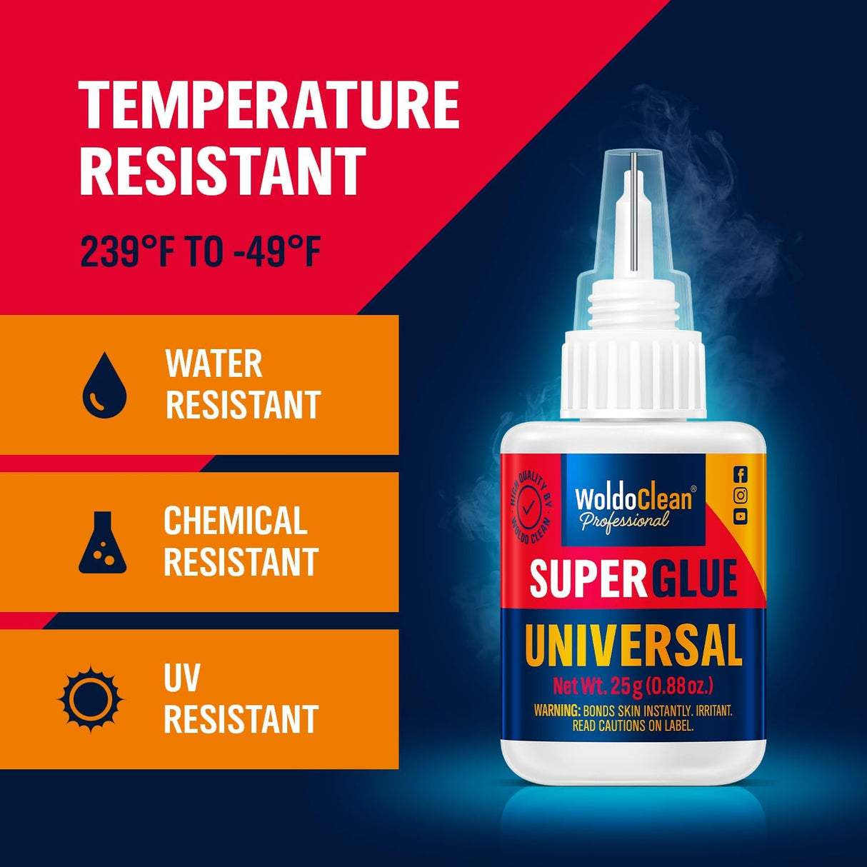 Super Glue for All Purpose Extra Strong 0.88oz - Waterproof, Heat-Resistant, Clear Glue with Precise Nozzle WoldoClean