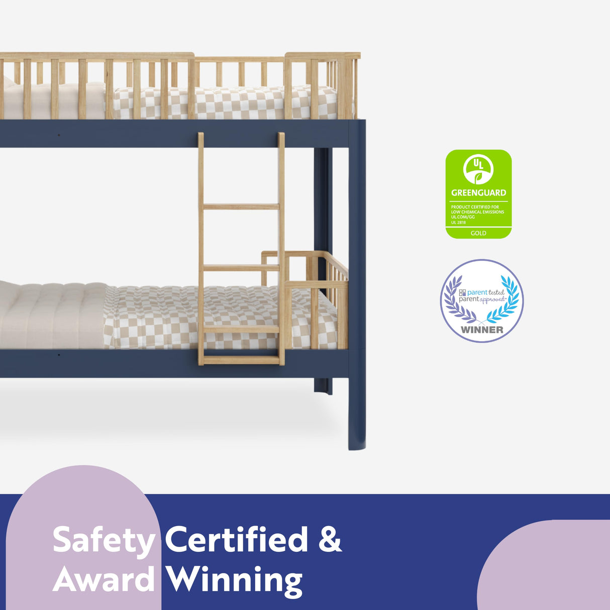Storkcraft Next Santos Twin-Over-Twin 5-in-1 Convertible Bunk Bed (Midnight Blue with Natural) – GREENGUARD Gold Certified, Converts to Loft Bed and Twin Beds, Modern Style for Kids Room Storkcraft