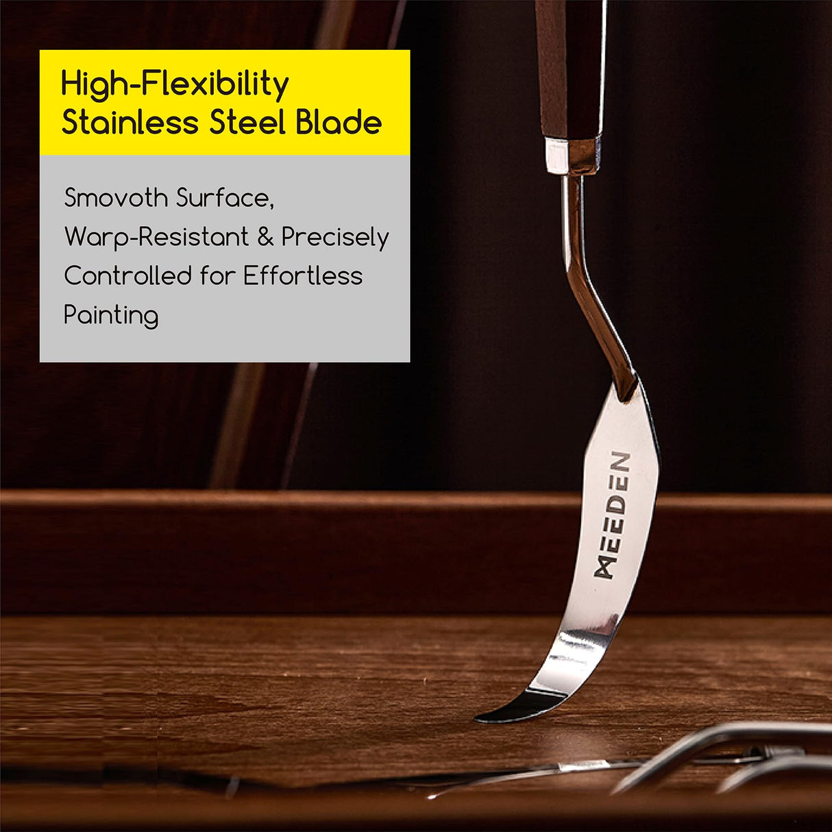 MEEDEN Artist Mixing Palette Knife: 9.92" Flexible Stainless Steel Art Scraper Knife with Wooden Handle - Oil Painting Accessories for Acrylic Gouache, Canvas, #12 MEEDEN