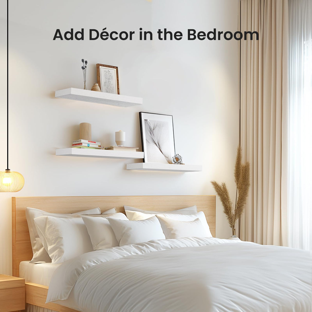 AMADA HOMEFURNISHING Floating Shelves, Wall Shelves for Bathroom/Living Room/Bedroom/Kitchen Decor, White Shelves with Invisible Brackets Set of 3 - AMFS08 AMADA HOMEFURNISHING