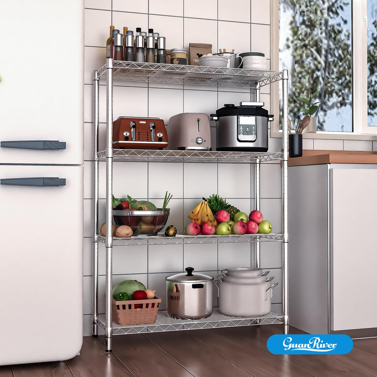 Guan River 4-Shelf Adjustable Metal Shelf Wire Shelving Unit Storage Rack Display Shelf for Office,Kitchen,Bedroom,Bathroom,Laundry,Pantry Basement,Garage(Chrome,36" L x 14" W x 54" H) Guan River