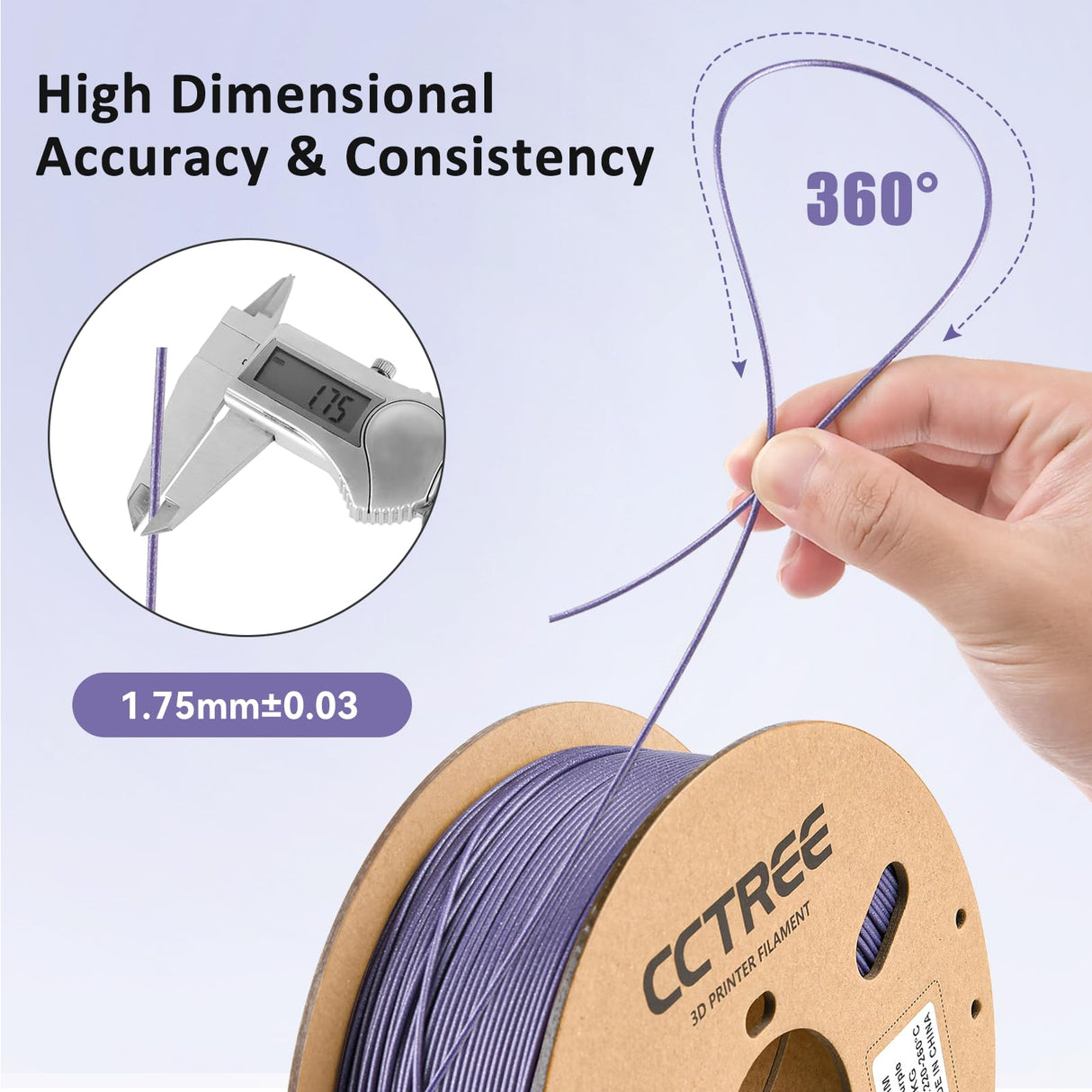 CCTREE PETG Filament 1.75mm, Dimensional Accuracy +/- 0.03mm, 1kg Spool(2.2lbs), Less Stringing Good Layer Adhesion High Toughness 3D Printing Filament, Fit Most 3D Printers, Galaxy Purple CCTREE