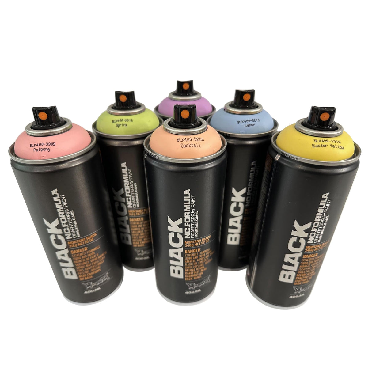Montana BLACK Spray Paint Set – 6 Pastel Colors Bundle – 400ml Cans – Matte Finish, Fast-Drying, High-Pressure for Precision Graffiti, Street Art & DIY Projects WoodArtSupply