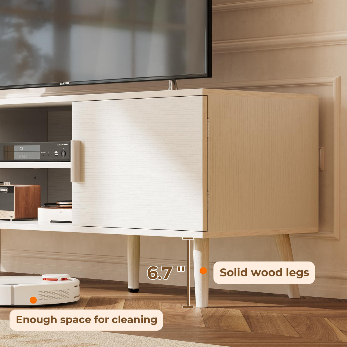 SUPERJARE TV Stand for 55 Inch TV, Entertainment Center with Adjustable Shelf, 2 Cabinets, TV Console Table, Media Console, Solid Wood Feet, Cord Holes, for Living Room, Bedroom, White SUPERJARE