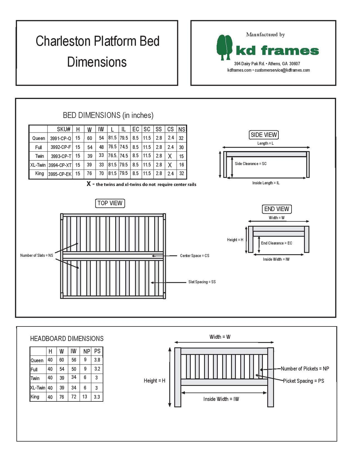 Charleston Twin XL Platform Bed by KD Frames - Unfinished Natural Wood with Slatted Headboard KD Frames