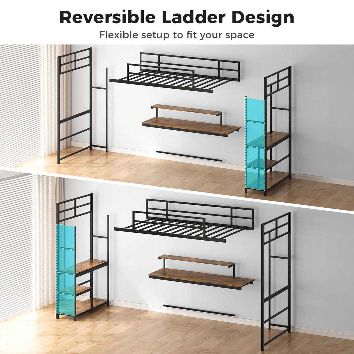 Tatub Twin Loft Bed with Large Desk and LED Lights, Metal Loft Bed with Ladder and Safety Guardrails for Adults, Teens, and Kids in Bedrooms, Apartments, and Dormitories Tatub