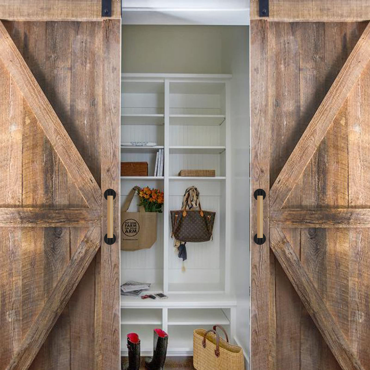 Purife 1ft Wood Handrail for Indoor Stairs, Wood Staircase Handrail W/s Black Sturdy Metal Brackets, Stair Banister Rrailing Wood Safety Grab Bar for Elderly & Kids Purife