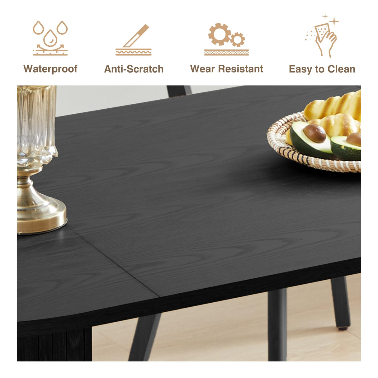 70.8 Inch Dining Table for 4-6 People, Oval Kitchen Table with Semi-Cylindrical Legs Base, Modern Farmhouse Round Dinner Tables for Dining Room Kitchen Living Room (Black) weselon