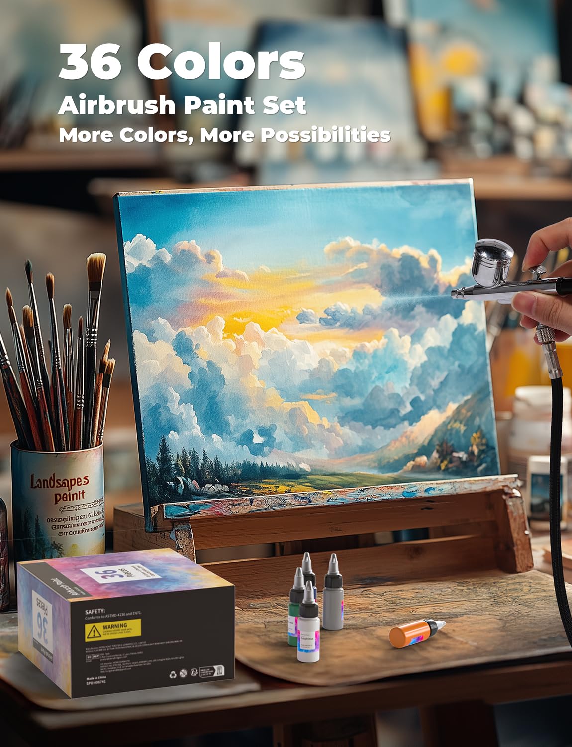 Oasser Airbrush Paint 33 Colors with 3 Thinner, Water-Based Acrylic Air Brush Paint Set, Ready to Spray for Beginners, Hobbyist and Artists, 20 ml/Bottle Oasser