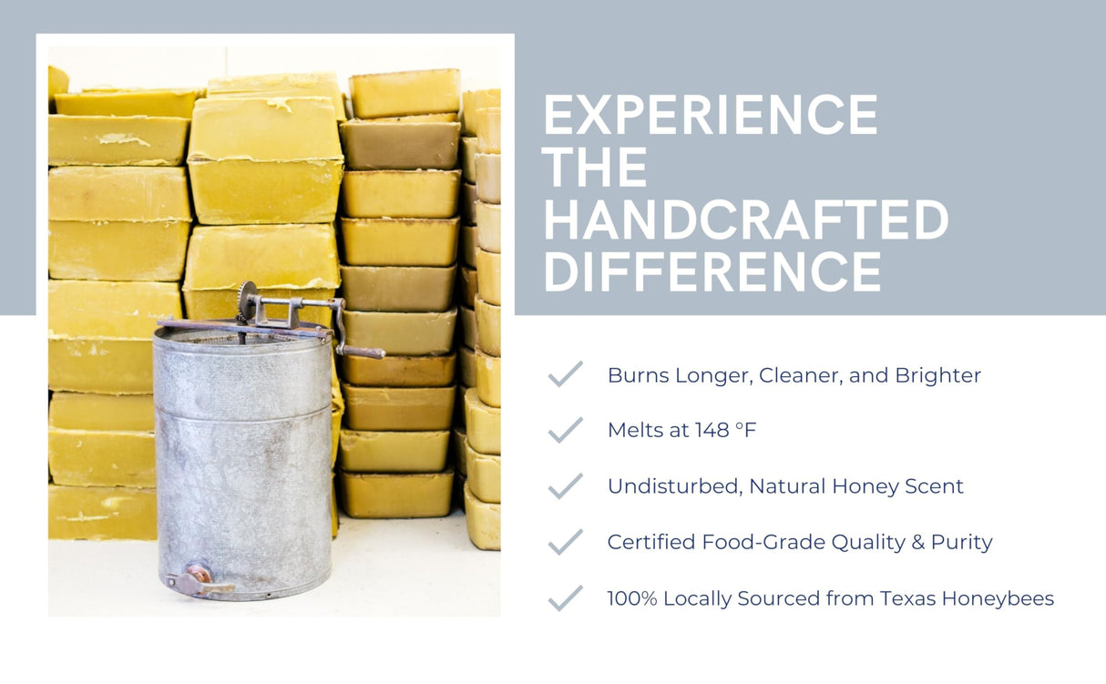 The Beeswax Co Pure Texas Beeswax Block - Ultra Clean - Naturally Filtered & Honey Scented - Premium Food Grade Yellow Beeswax For Candles, Butcher Blocks, Etc - Organic Bees Wax Bars - 1lb B