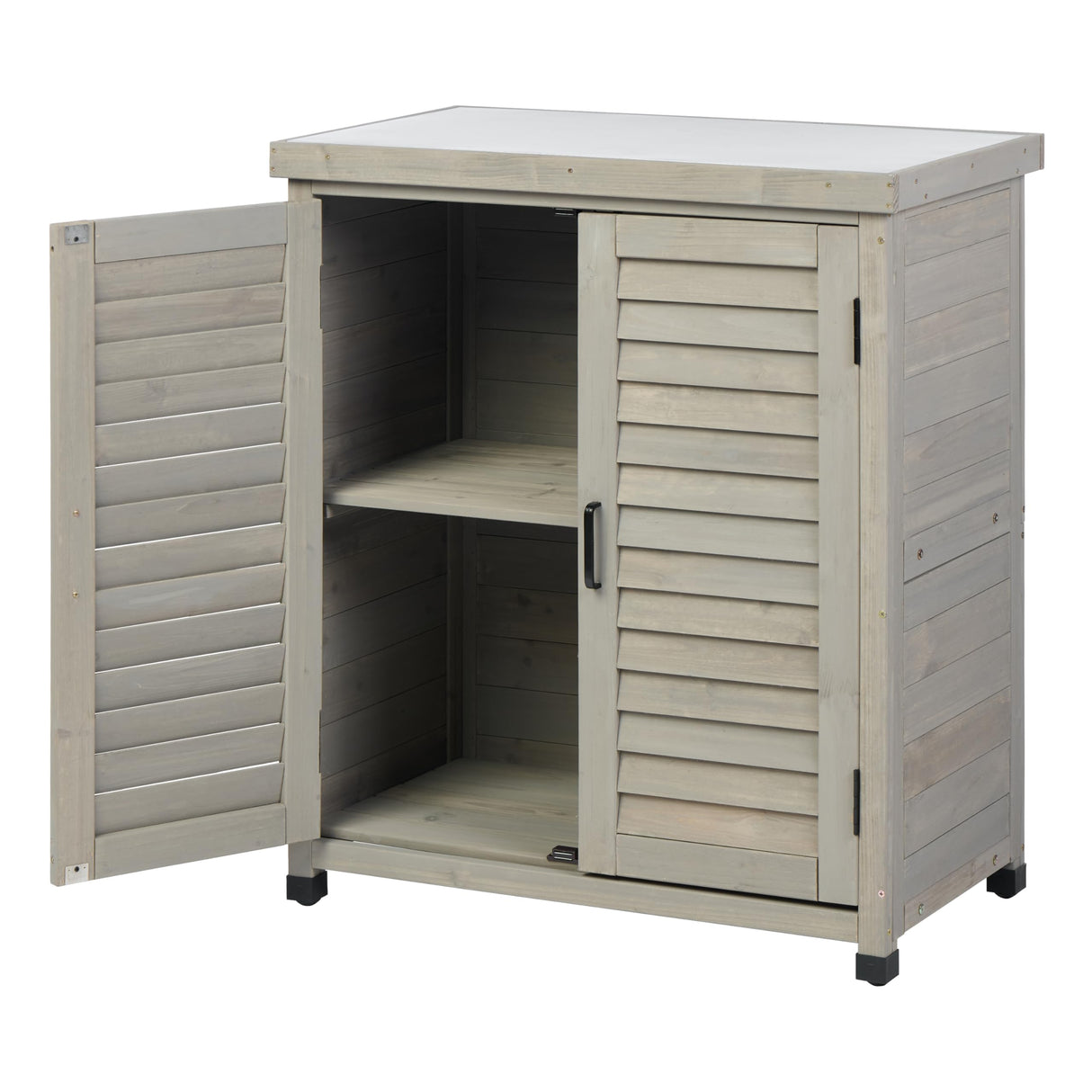 Potting Bench with Storage Cabinet and Metal Table Top for Outdoor Patio, Garden Furniture Wood Workstation (Accent Grey, 31x17x36) Mederla