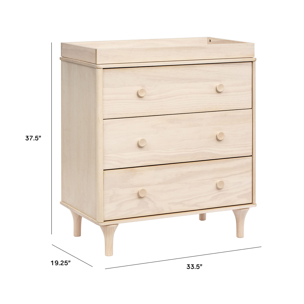 Babyletto Lolly Changing Table Dresser Combo w/Removable Tray - GREENGUARD Gold Certified 3 Drawer Baby Dresser with Changing Table Top - Easy to Assemble Diaper Station for Nursery, Washed Natural babyletto