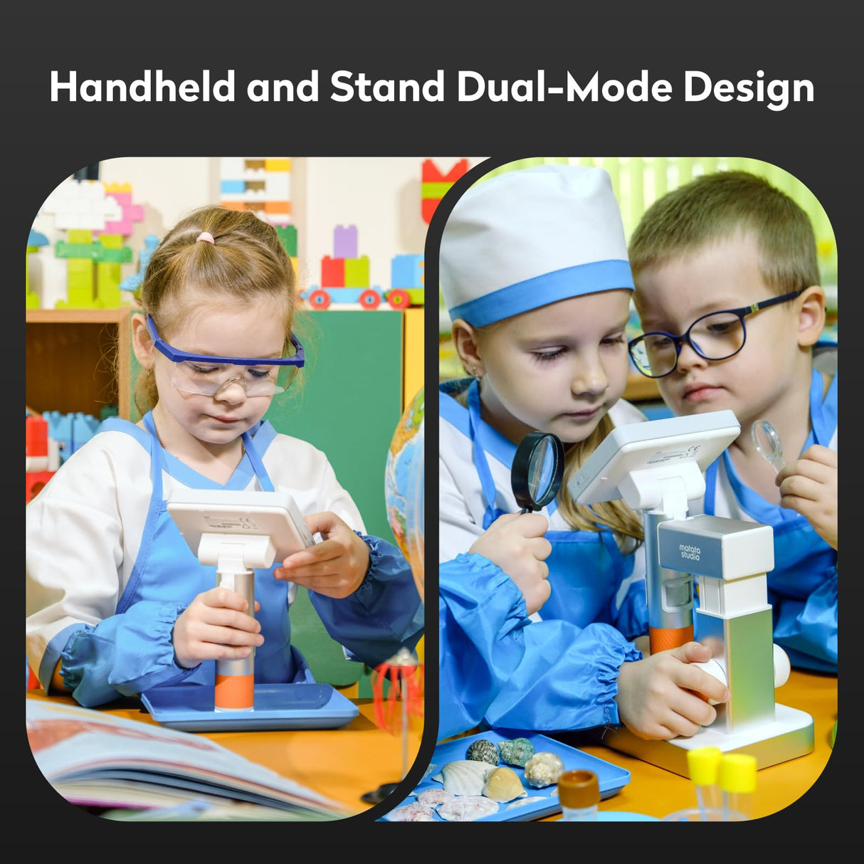 MX2-AS Microscope for Kids, 2-in-1 Handheld Miniscope, 1600X Digital Microscope with 4.3-inch 1080P Screen, Educational Kids Microscopes Kit for Boys Girls MatataStudio