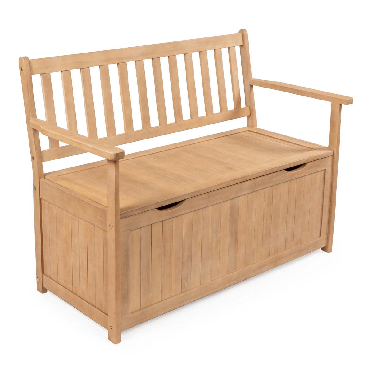 happimess STB1000A Sophie 48" Traditional Farmhouse Lift-Top Acacia Wood Storage & Entry Bench, Light Teak Matte Finish, with Seating & Armrest for Patio, Garden, Porch, Backyard, Poolside happimess