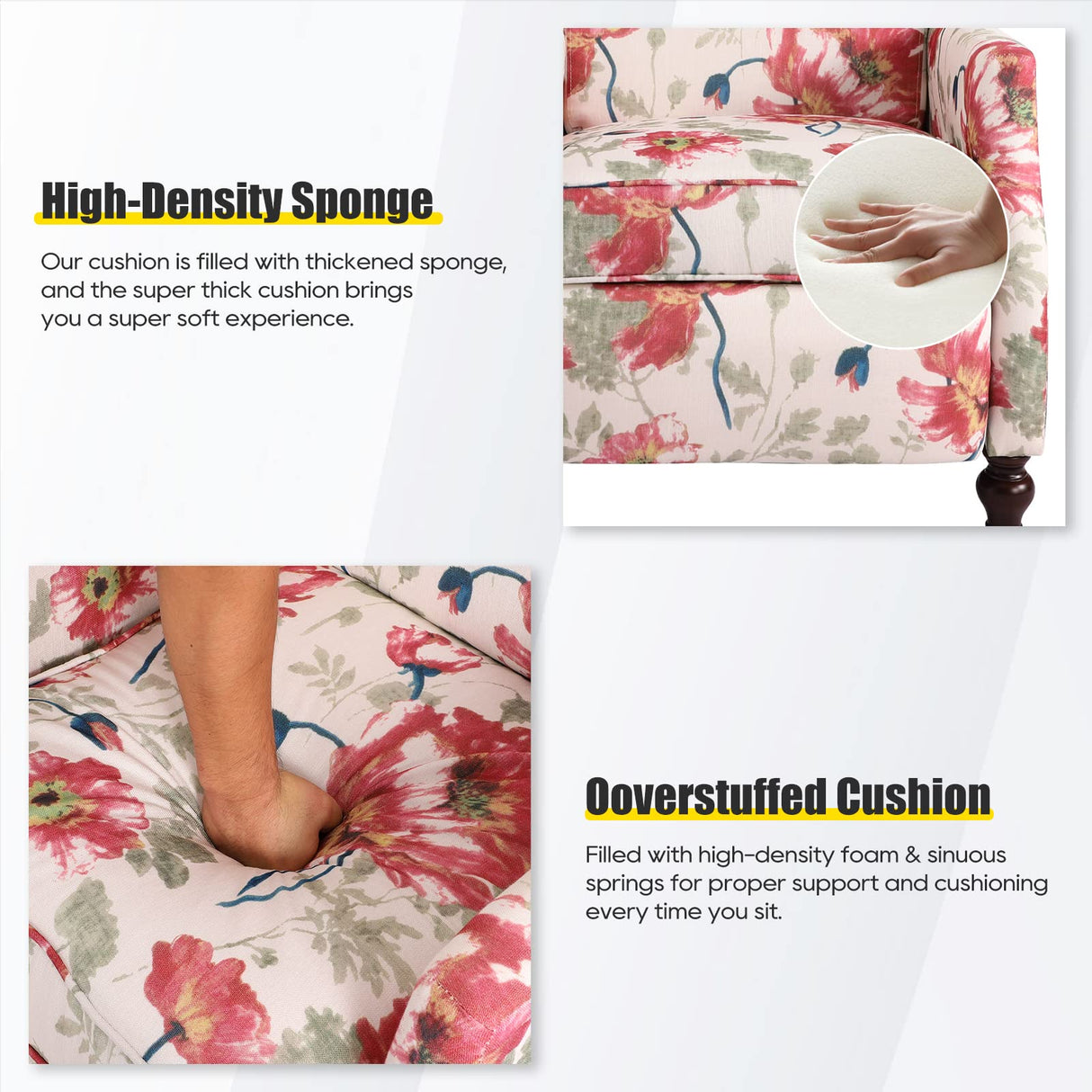 Consofa Upholstered Wingback Recliner Chair, Traditional Push Back Recliner Chair with Padded Seat, Fabric Floral Chair Wingback Recliner with Wooden Legs, Small Recliners for Small Spaces Consofa