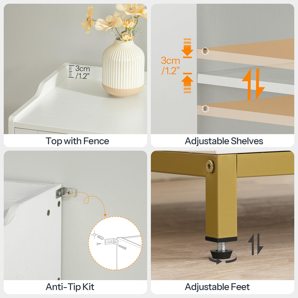 HOOBRO Shoe Cabinet, 5-Tier Shoe Storage Organizer with Doors, Wooden Shoe Cabinet Storage for Entryway, Freestanding Shoe Rack Cabinet with 3 Adjustable Shelves for Hallway, Gold and White DW41SC01 HOOBRO