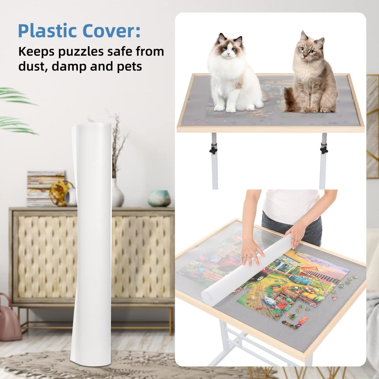 Fanwer Puzzle Table Adjustable, 34 x 26in Adjustable Height Puzzle Table with Legs, Portable Puzzle Tables for Adults Folding Jigsaw Puzzle Table, Tilting Puzzle Board Fit for 500-1500 Pieces Fanwer