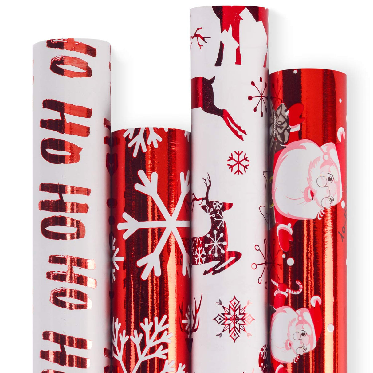 RUSPEPA Christmas Wrapping paper-Red and White Paper with a metallic foil shine-Christmas Elements Collection-4 Roll-30Inch X 10Feet Per Roll RUSPEPA