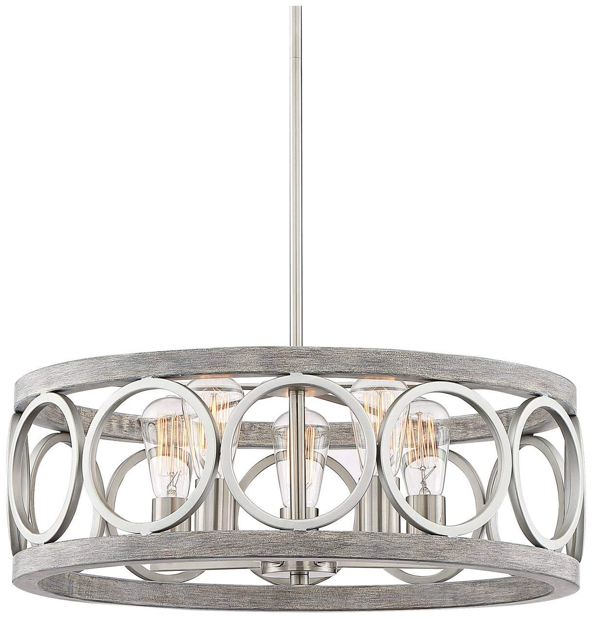 Franklin Iron Works Salima Brushed Nickel Gray Wood Pendant Chandelier Lighting 21 1/4" Wide Farmhouse Rustic Openwork LED 5-Light Fixture for Dining Room Living House Foyer Kitchen Island Entryway Franklin Iron Works