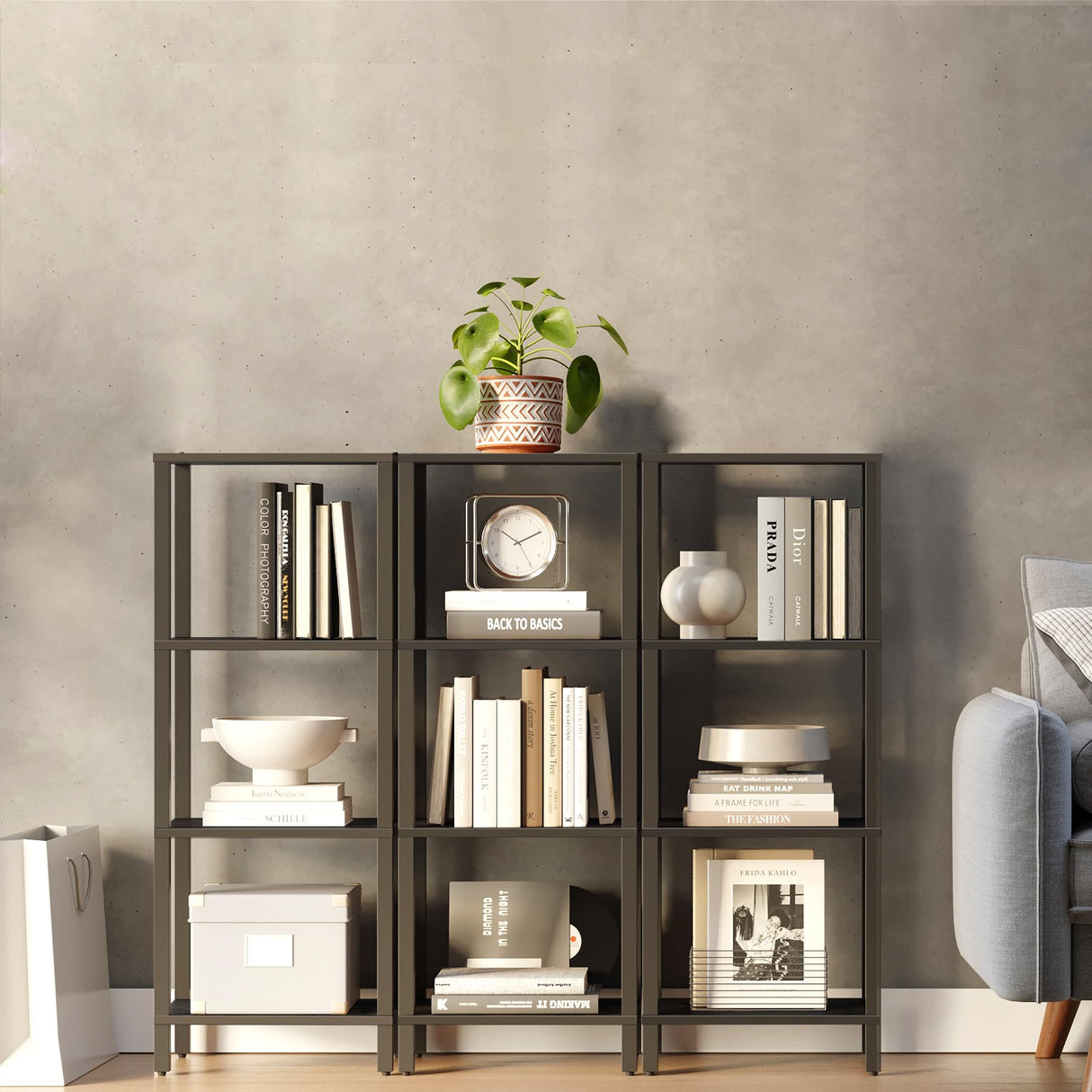 TUTOTAK Bookshelf, 4-Tier Tall Book Shelf, Narrow Bookcase for Small Space, DIY Stackable Bookshelf, for Living Room, Office, Study, Entryway, Industrial, Black BS01BK004 TUTOTAK