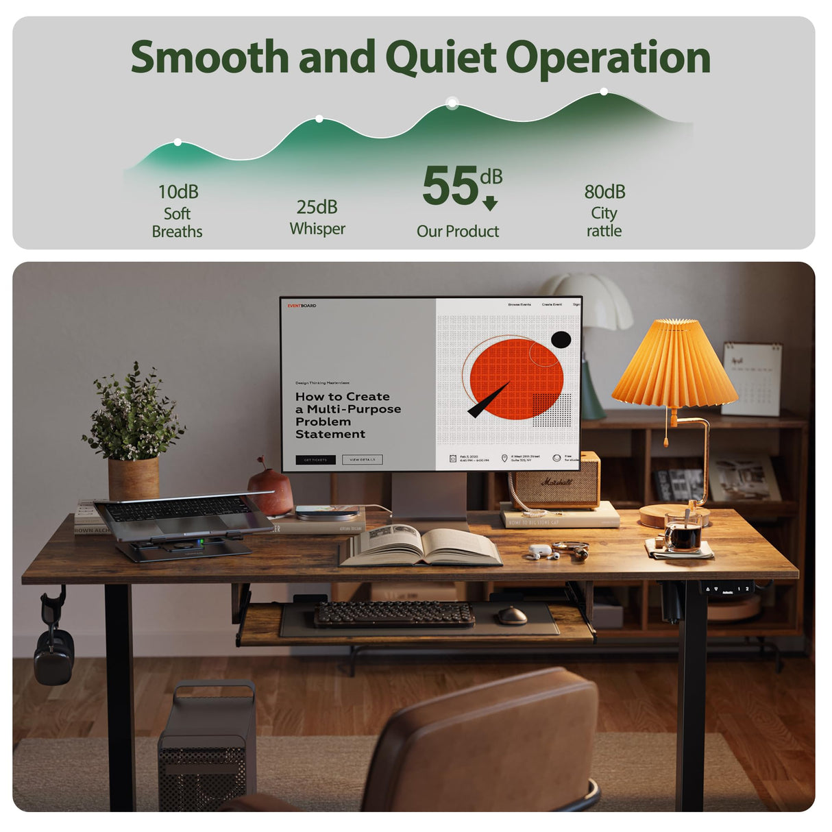 Agilestic Height Adjustable Desk with Keyboard Tray, 63 x 24 Inches Electric Standing Desk, Stand up Computer Table with Memory Preset, Modern Lift Motorized Gaming Workstation, Rustic Brown Agilestic