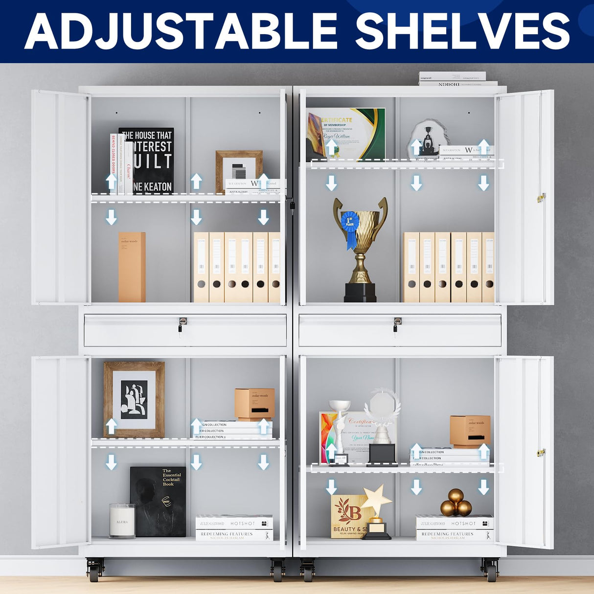 Yizosh Metal Garage Storage Cabinet with Locking Doors and Adjustable Shelves, Rolling Tool Storage Cabinet with 4 Wheels and 1 Drawer - 73" Steel Locking Cabinet for Garage, Warehouse Yizosh