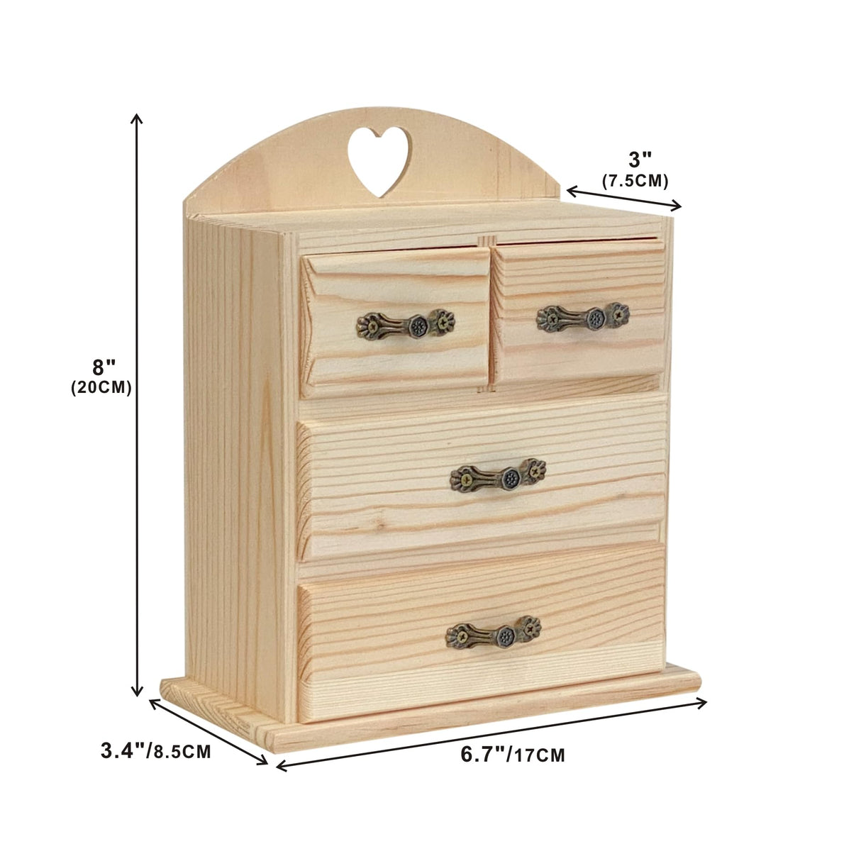 Pack of 2 Unfinished Wood box with Mini Drawers for Jewellery,Small Wooden Organizer Storage Box for Crafts Hobbies DIY Project Cregugua