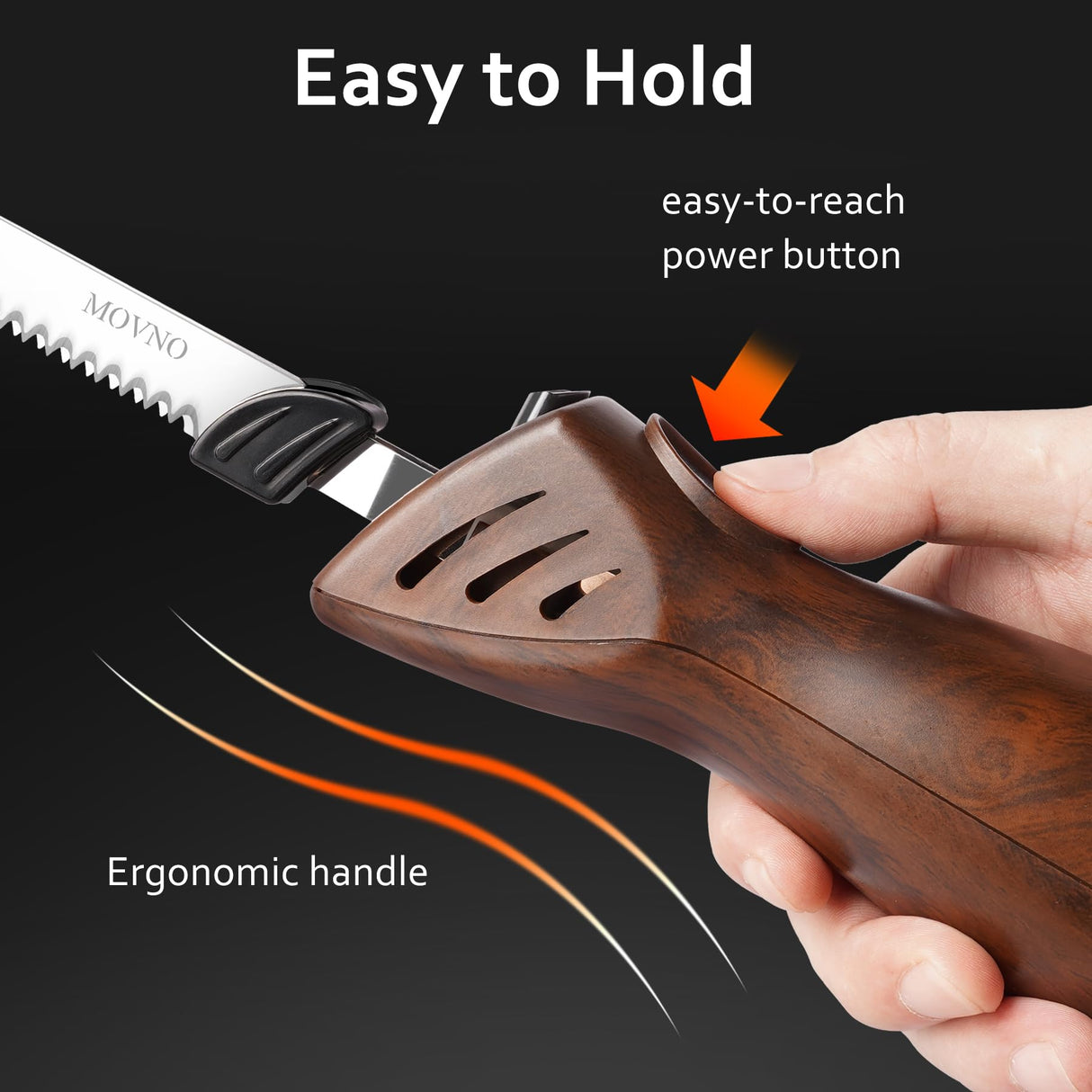 MOVNO Electric Knife for meat slicing, Carving Turkey, Bread, Poultry, Fillet, Crafting Foam and More, 2 Reciprocating Serrated Stainless Steel Blades, Ergonomic Handle, 60 inch Cord MOVNO