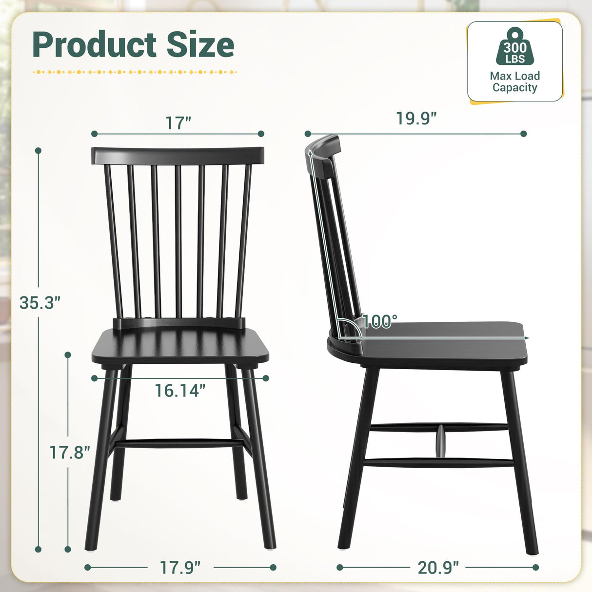 Furmax Black Dining Chairs Set of 4 Wooden Dining Chair Farmhouse Spindle Back Kitchen Chairs Windor Dining Chairs for Kitchen, Living Room, Restaurant Furmax