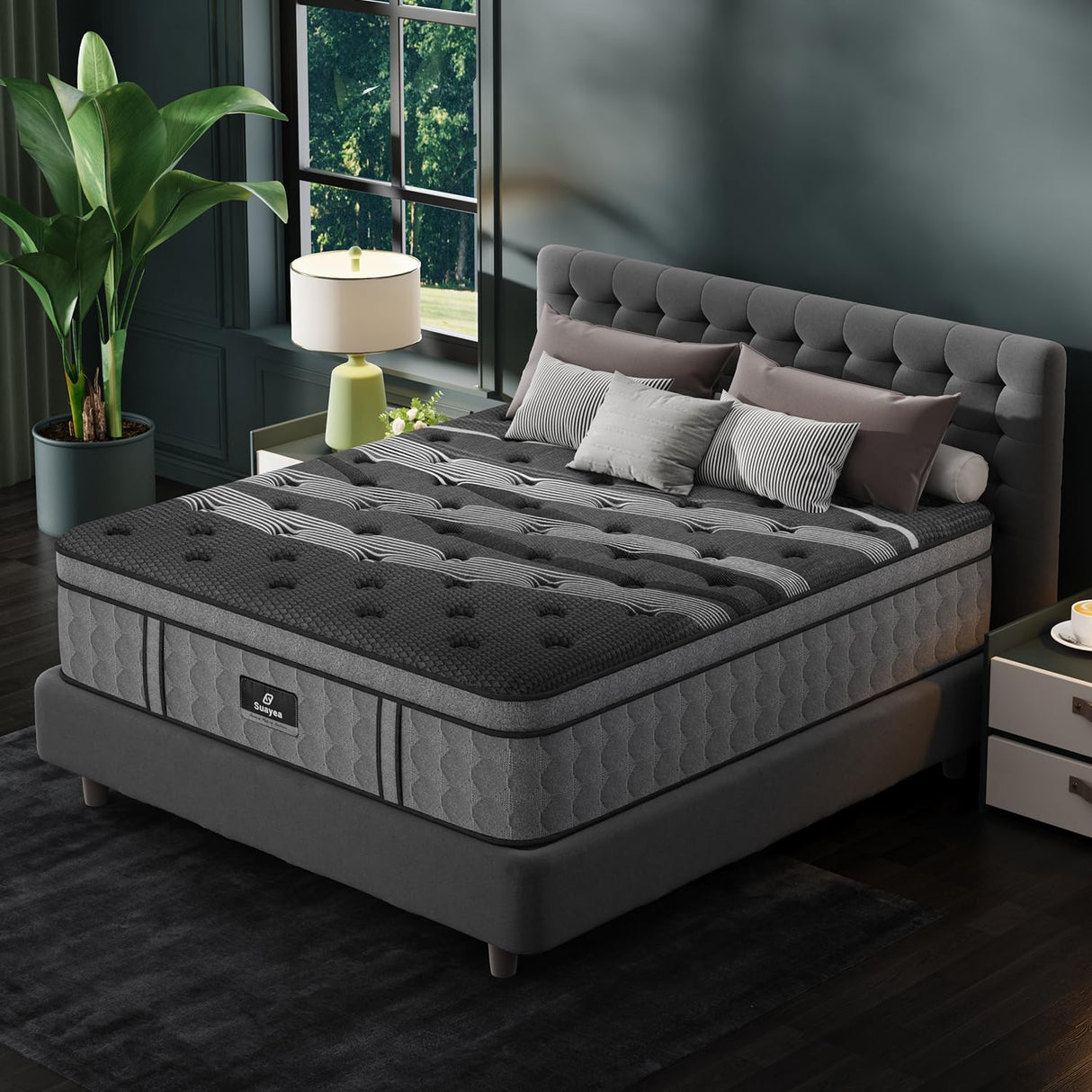 King Size Mattress, Upgraded 16 Inch King Mattress in a Box, Hybrid Mattresses with Gel Memory Foam and Individual Pocket Springs, Pressure Relief, Extra Edge Support & Motion Isolation SUAYEA